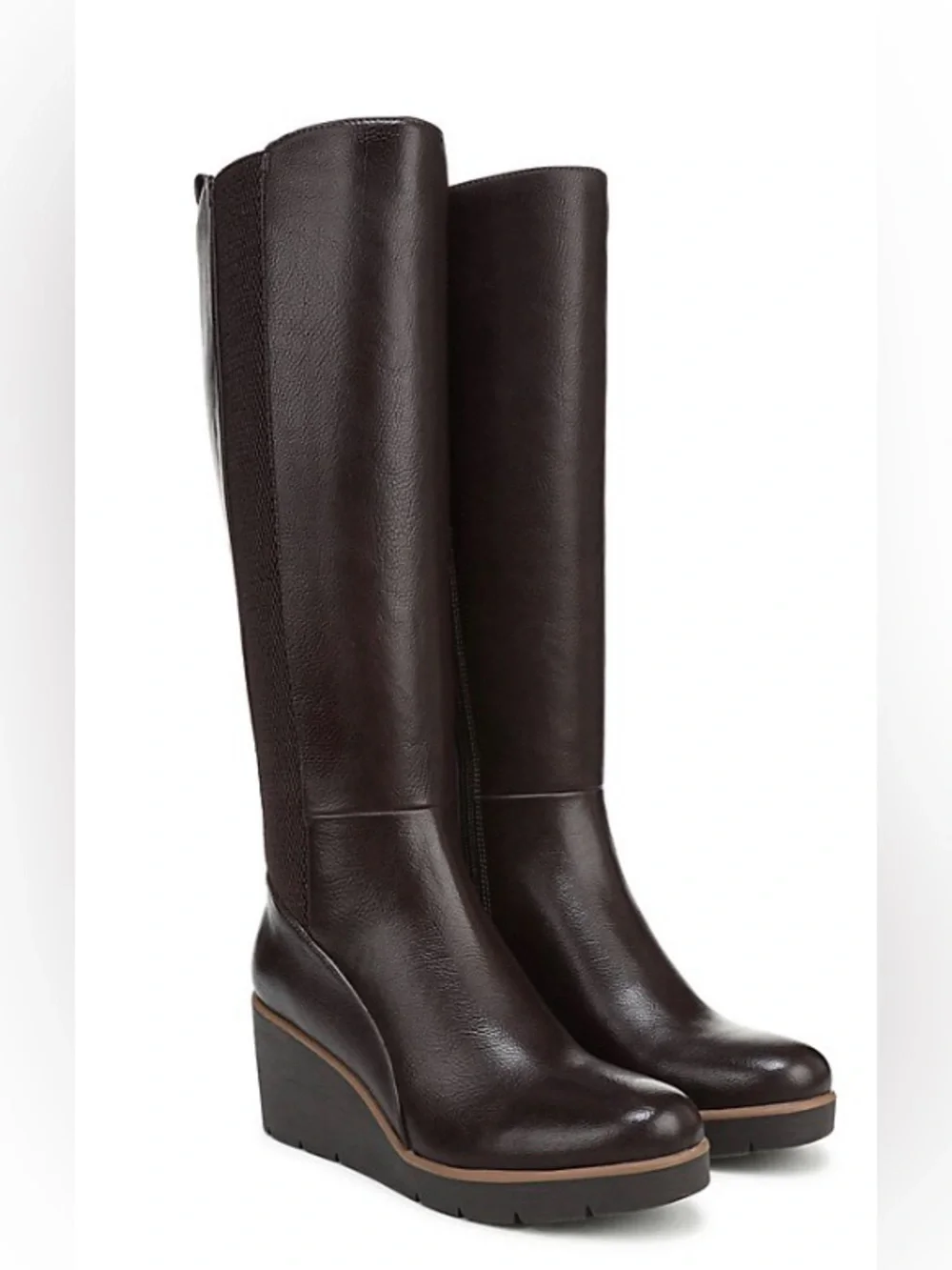 SOUL Naturalizer Adrian Women's Dark Brown Leather Wedge Knee Boots. NWOB